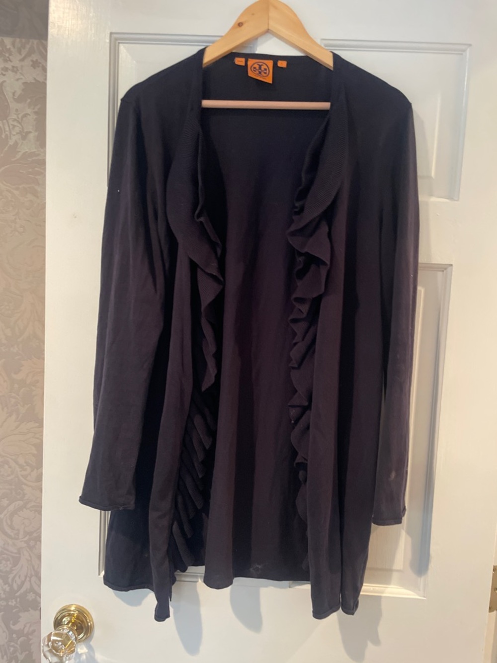 Tory Burch Navy L  Ruffle Open Cardigan Sweater Cotton